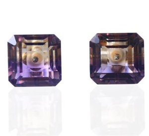 Brincos Asscher Roxo Colorido Transparente Prata 925 Banhado a Ouro