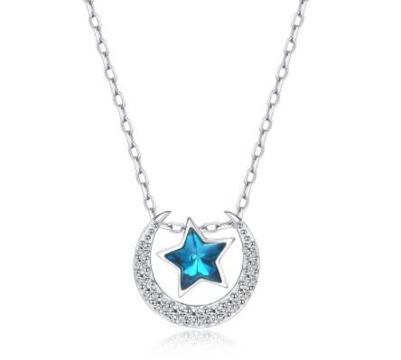 Colar de diamantes estrela de cinco pontas novo colar de prata esterlina 925 feminino zircão azul