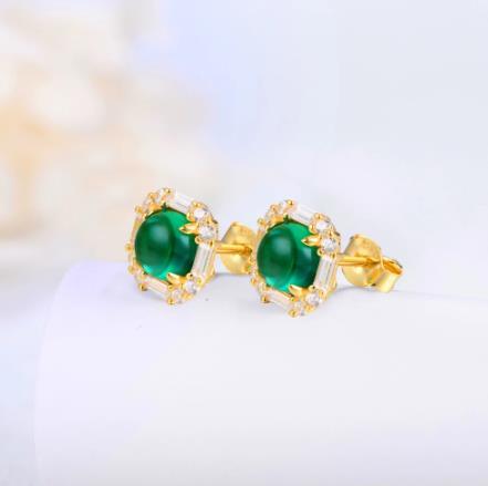 Brincos femininos elegantes e lindos em prata esterlina 925 verde folheado a ouro