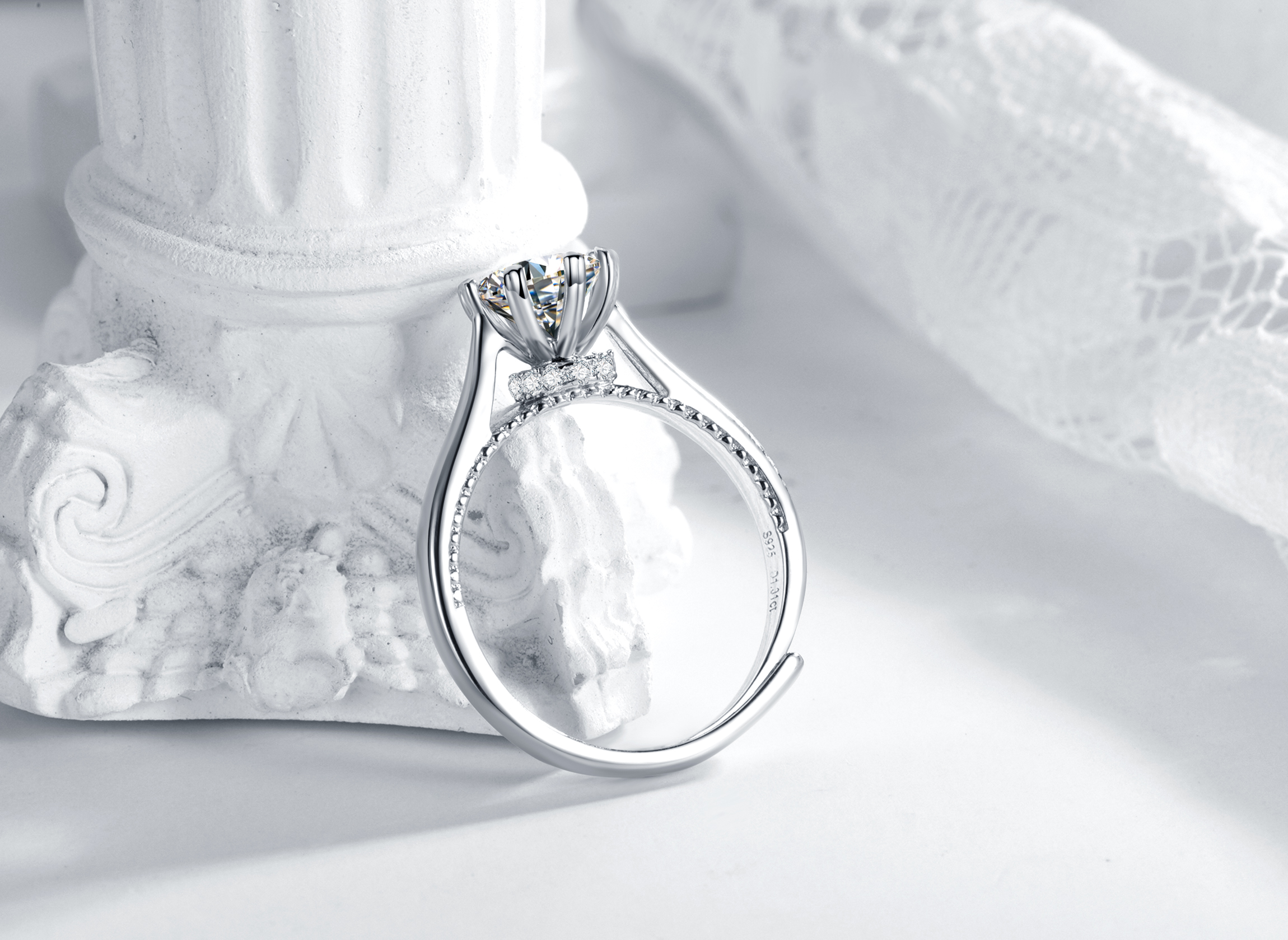 Anéis de casamento de prata esterlina com design de joias Wuzhou Eternity Moissanite diamante