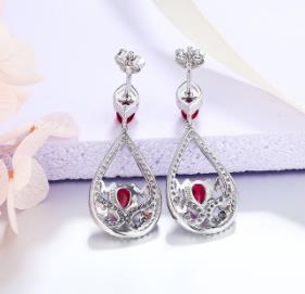 Brincos de prata esterlina 925 jóias rubi pedras preciosas diamante pendente para mulheres cristal vermelho