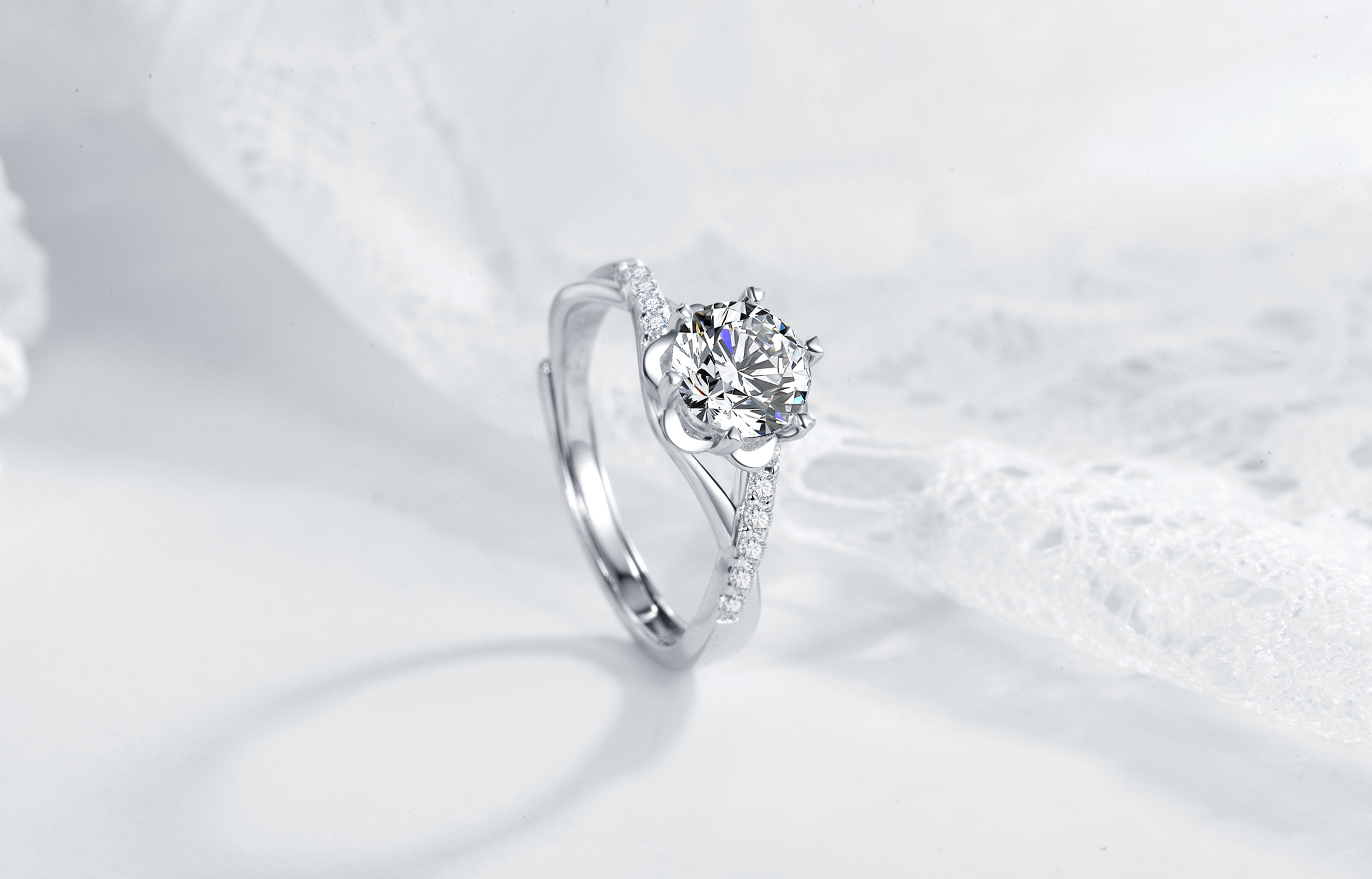 Atacado anéis de casamento de alta qualidade 925 prata moissanite diamante jóias