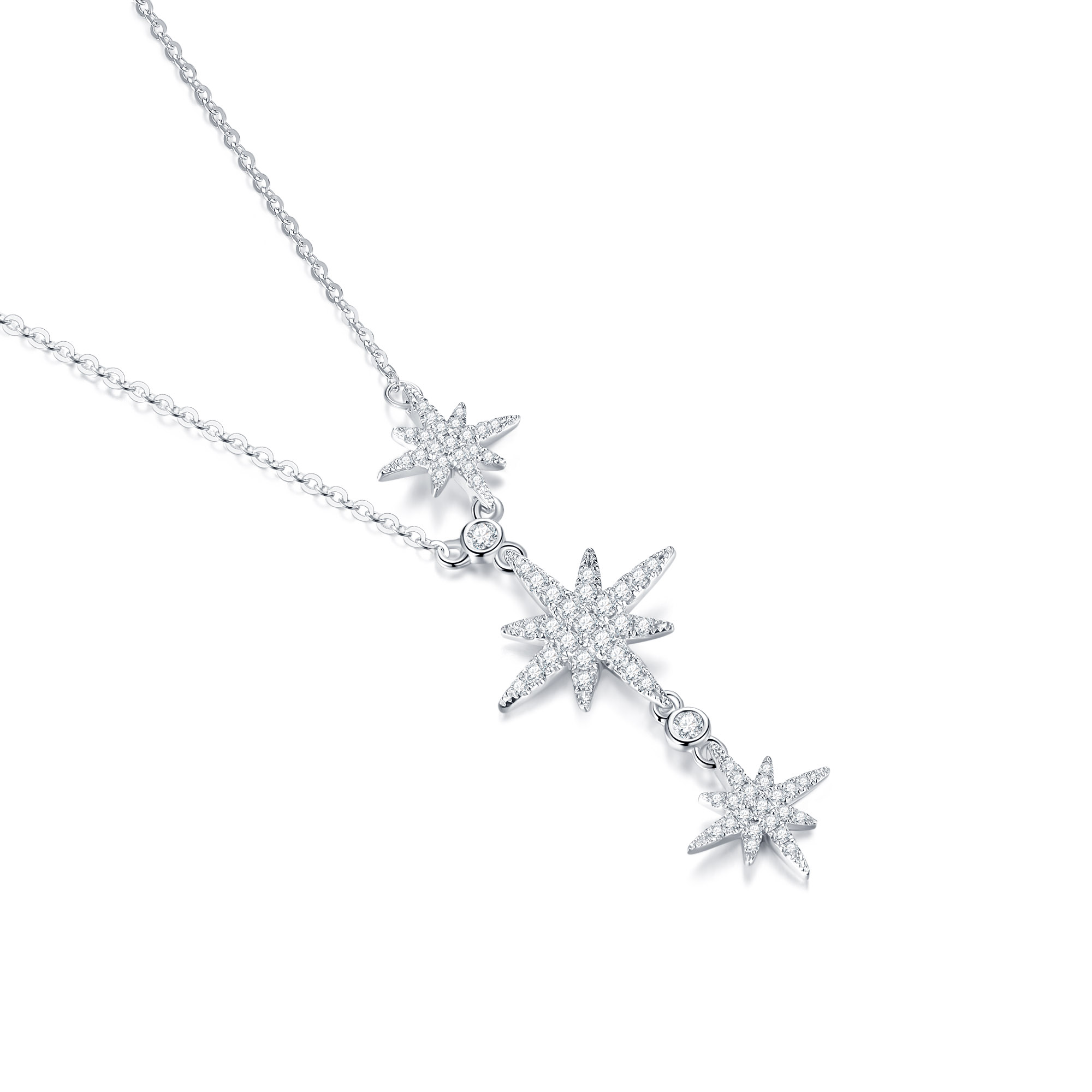 Colar romântico de inverno 925 prata esterlina banhado 14K platina moissanite