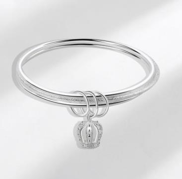 Duas pulseiras redondas pequenas brilhantes e uma fosca, pulseira de coroa banhada a prata de cobre branco, feminina