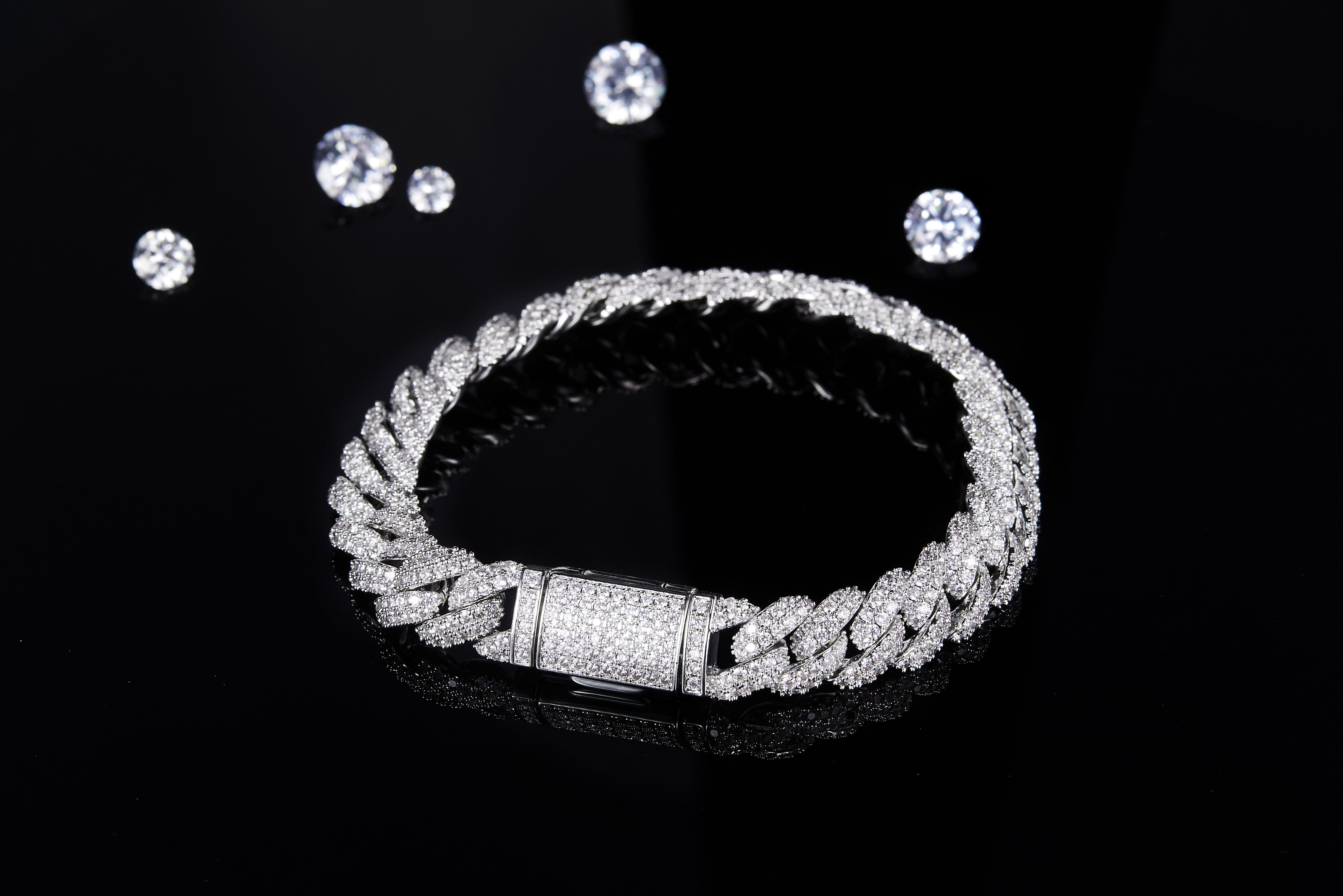 Luxuosa pulseira Moissanite masculina e feminina de diamante completo