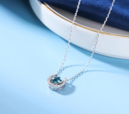 Colar de diamantes estrela de cinco pontas novo colar de prata esterlina 925 feminino zircão azul