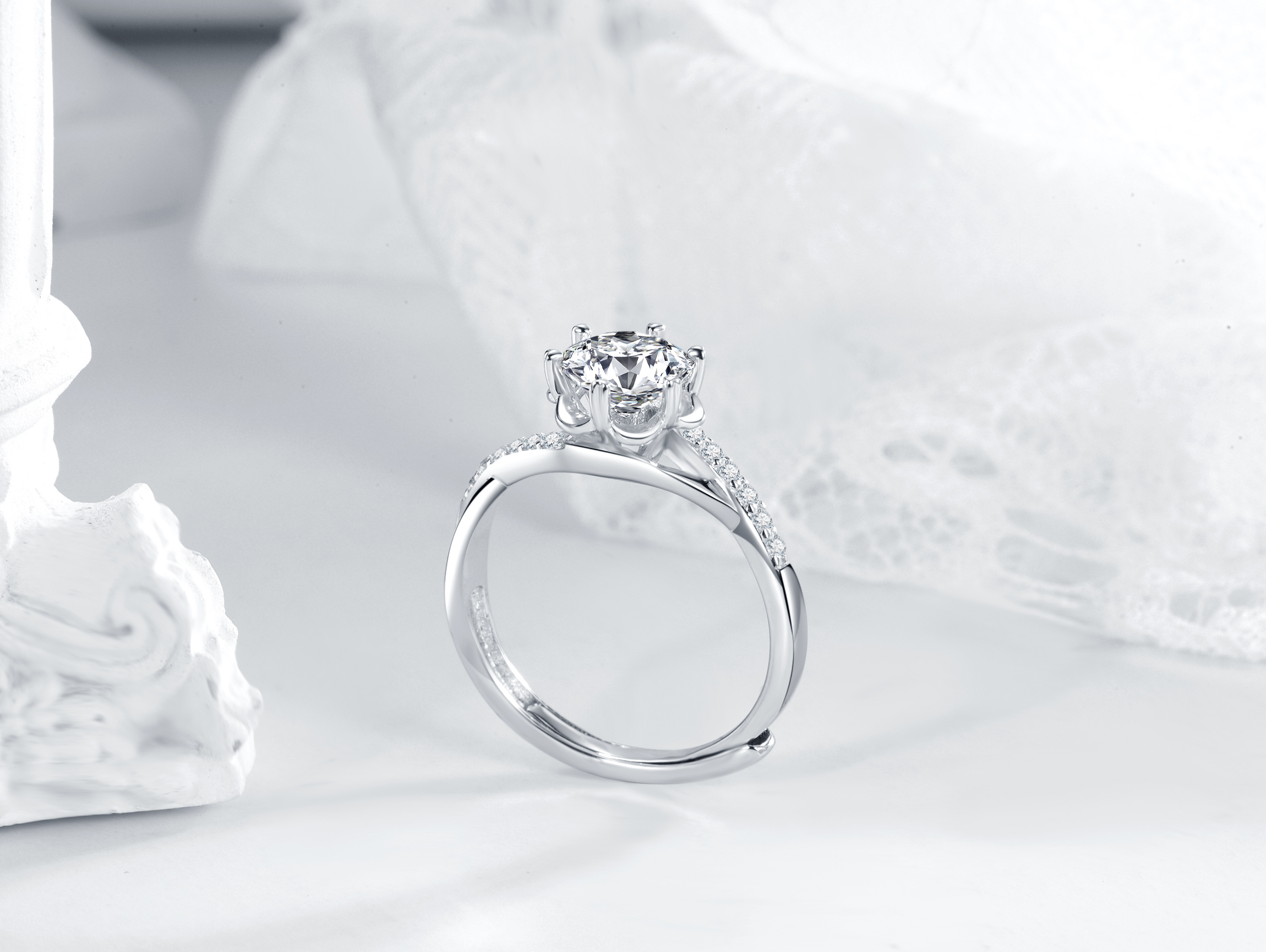 Atacado anéis de casamento de alta qualidade 925 prata moissanite diamante jóias