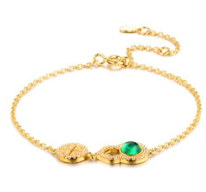 Pulseira de cabaça de pedra verde moissanita design prata esterlina 925 18k banhada a ouro