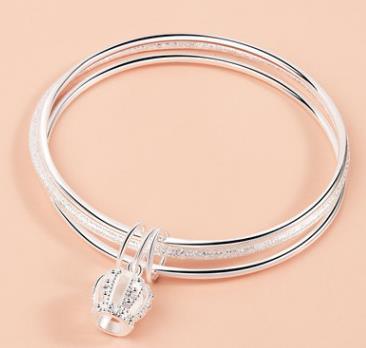 Duas pulseiras redondas pequenas brilhantes e uma fosca, pulseira de coroa banhada a prata de cobre branco, feminina