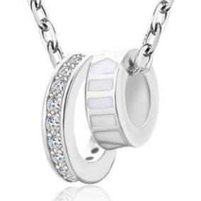 Colar de Temperamento Simples Feminino Prata Esterlina Insere Diamante Clássico Anel Duplo Pingente Geometria