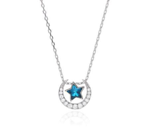 Colar de diamantes estrela de cinco pontas novo colar de prata esterlina 925 feminino zircão azul