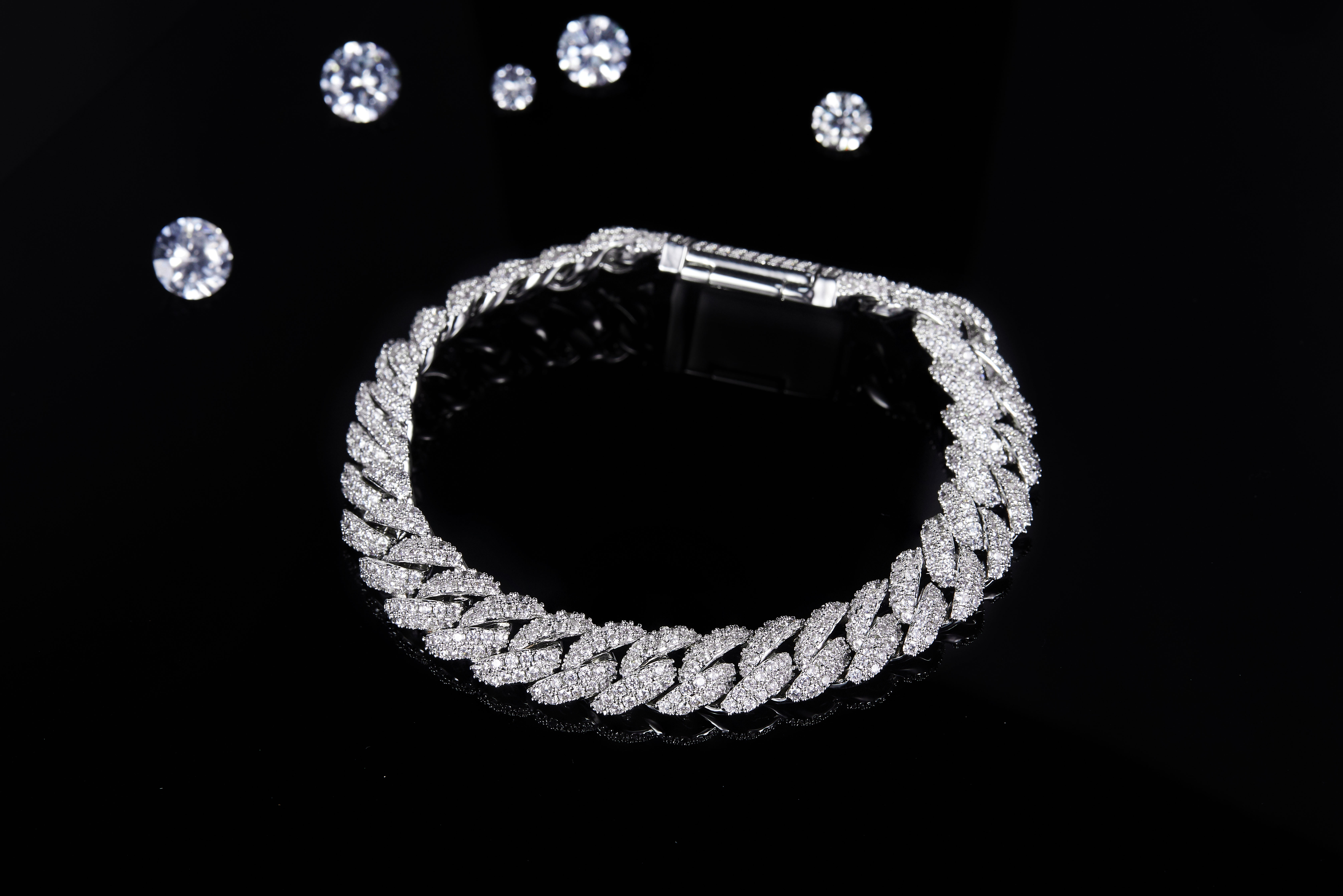 Luxuosa pulseira Moissanite masculina e feminina de diamante completo