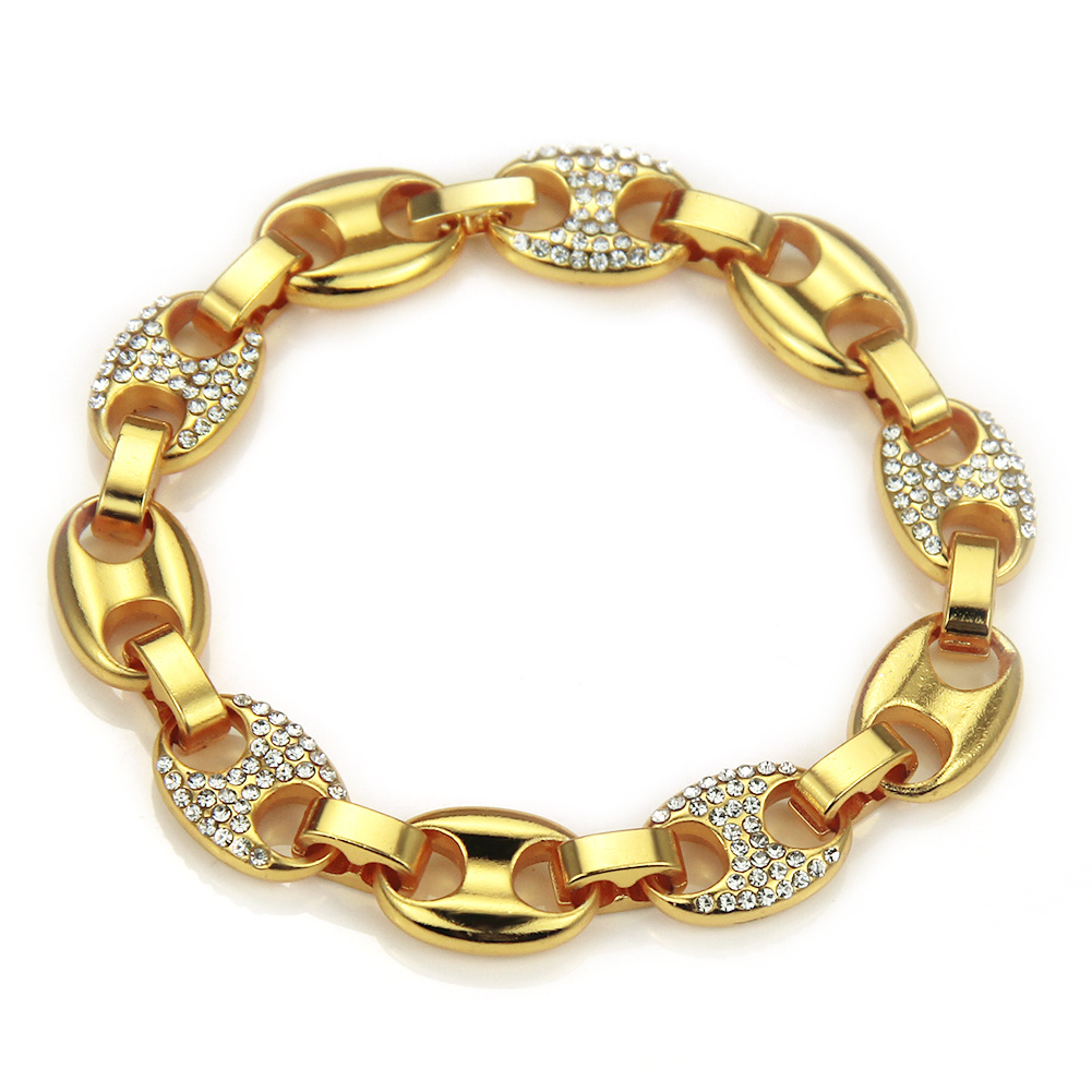 Pulseira de corrente cubana folheada a ouro fashion cristal brilhante strass