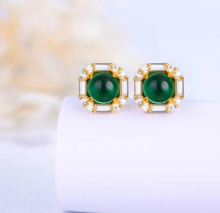 Brincos femininos elegantes e lindos em prata esterlina 925 verde folheado a ouro