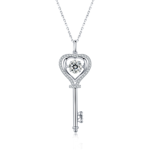 Colar Magic Key 925 prata esterlina chapeado 14K platina Moissanite