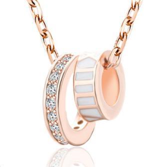 Colar de Temperamento Simples Feminino Prata Esterlina Insere Diamante Clássico Anel Duplo Pingente Geometria