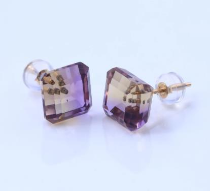 Brincos Asscher Roxo Colorido Transparente Prata 925 Banhado a Ouro