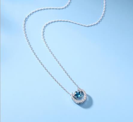 Colar de diamantes estrela de cinco pontas novo colar de prata esterlina 925 feminino zircão azul