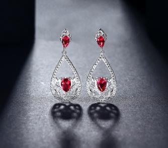 Brincos de prata esterlina 925 jóias rubi pedras preciosas diamante pendente para mulheres cristal vermelho