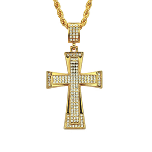 Colar Hip Hop masculino Iced Out Cross CZ embutido 14K-18K ouro